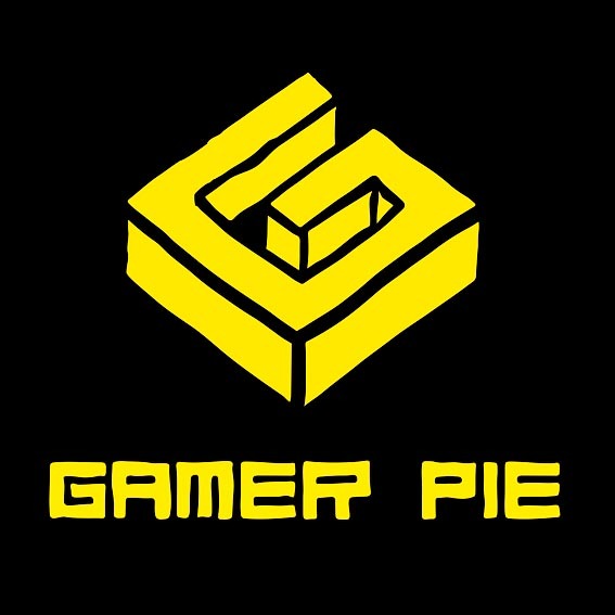 Černý podklad. Žlutý text Gamer Pie.