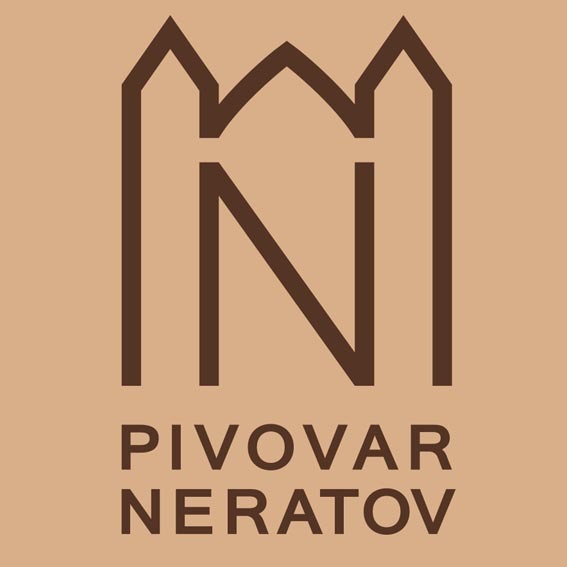 Světle hnědý podklad. Tmavě hnědý text Pivovar Neratov.