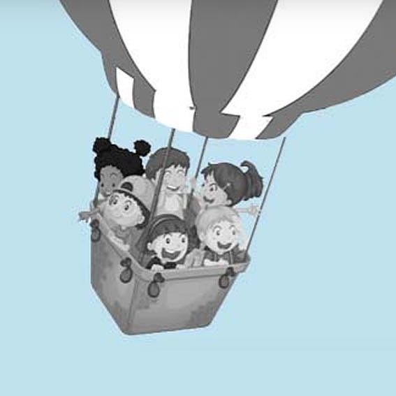 Děti při letu balónem.