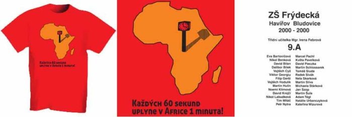 Školní tričko, červené s krátkým rukávem. Mapa Afriky.