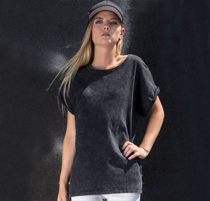 Build Your Brand Ladies Acid Washed Extended Shoulder Tee